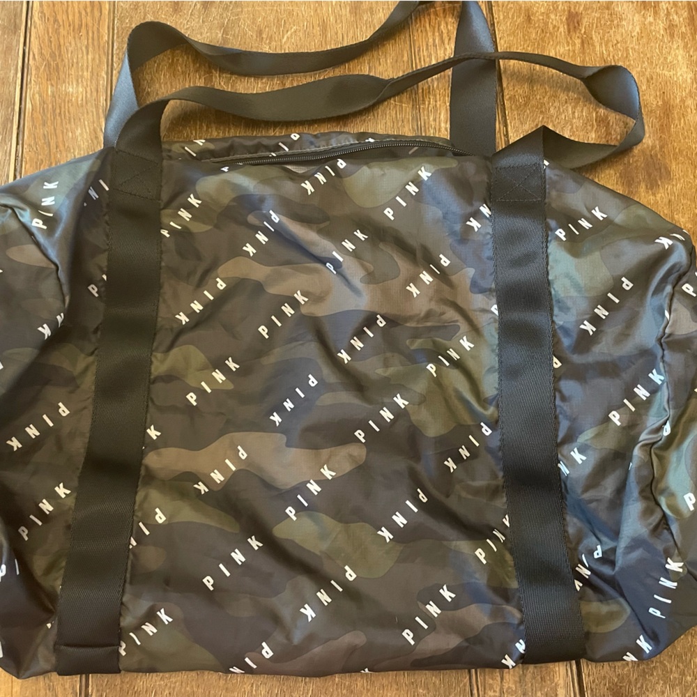 PINK Victoria's Secret Black & Olive Camo Duffel Bag